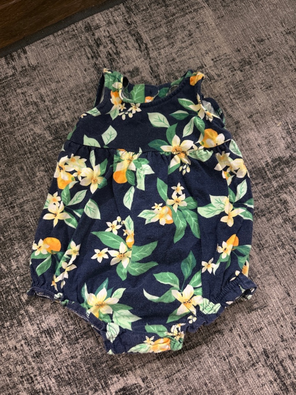 Old Navy Navy Floral & Orange Baby One-Piece Bodysuit